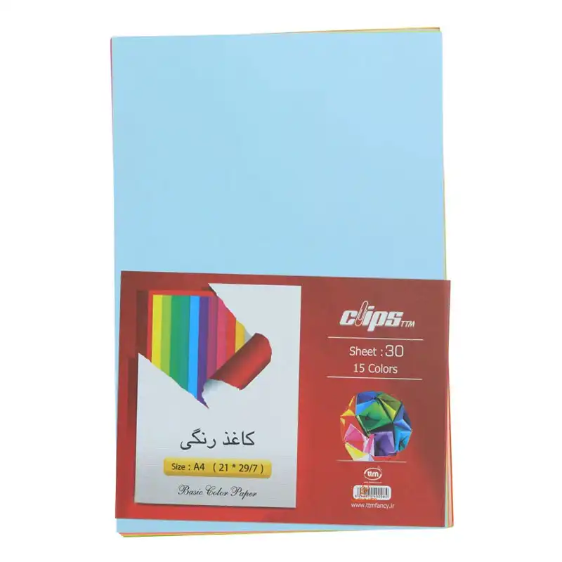 کلیپس کاغذ رنگی 15رنگ 30برگی 0084